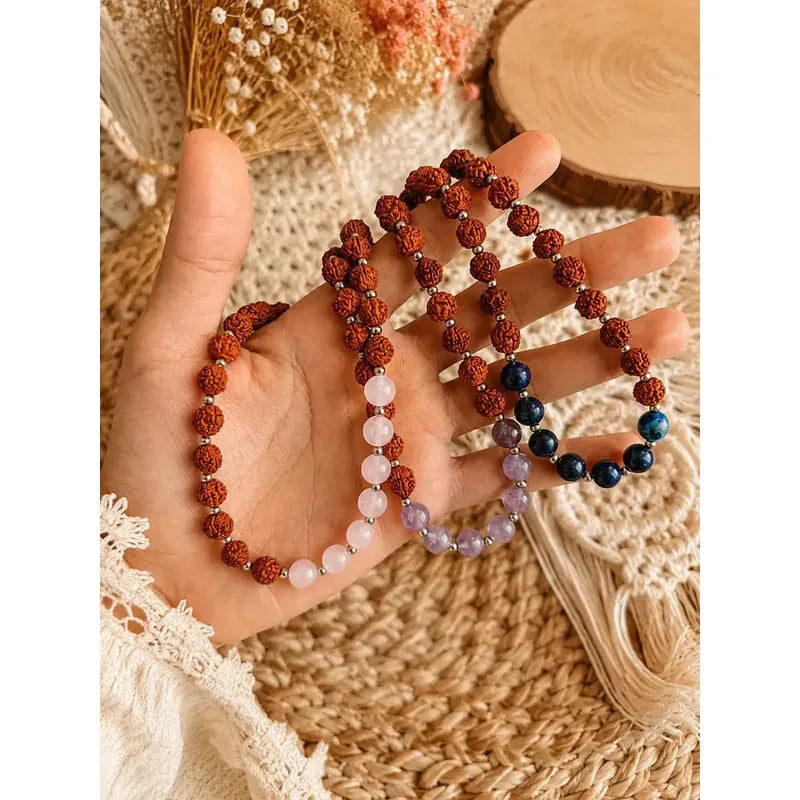 Collar Choker Mini Cuentas Piedras Naturales Delicado 40 Cm Rudraksha Y Amazonita 8 Mm Rudraksha Amazonita 8 Mm.