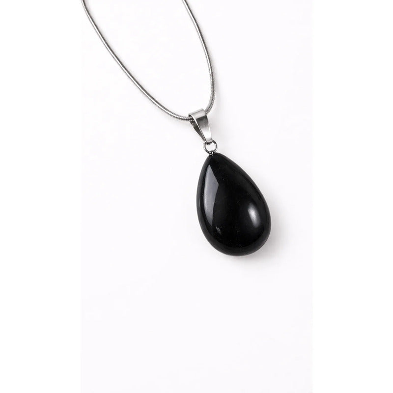 Collar Gota De Piedra Natural Con Cadena Acero Obsidiana