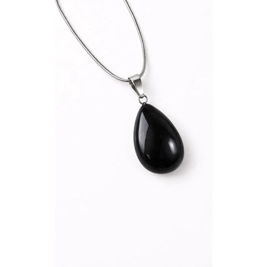 Collar Gota De Piedra Natural Con Cadena Acero Obsidiana