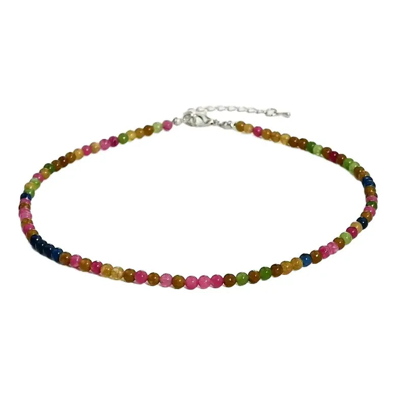 Collar Choker Mini Cuentas Piedras Naturales Delicado 40 Cm Mix De Turmalinas