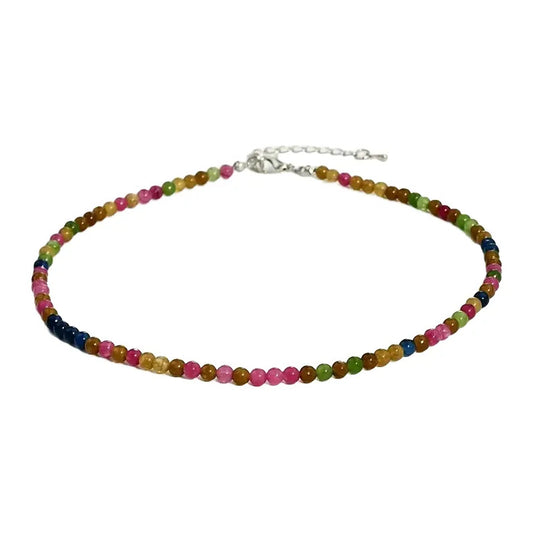 Collar Choker Mini Cuentas Piedras Naturales Delicado 40 Cm Mix De Turmalinas