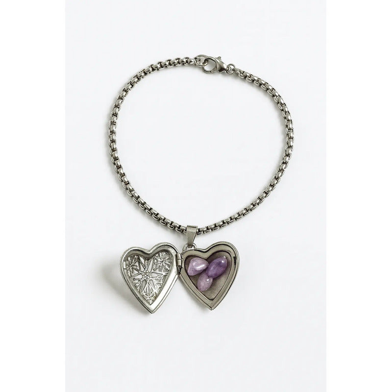 Pulsera Relicario Amatista Con Dije - Divina Existencia Pulsera Corazón Amatista 9 Cm 21 Cm