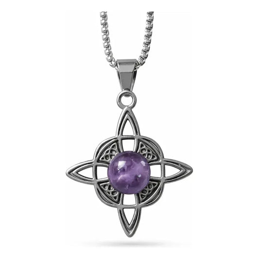 Collar Nudo De Bruja Con Triskel Y Piedra Amatista Acero Nudo De Bruja Y Amatista