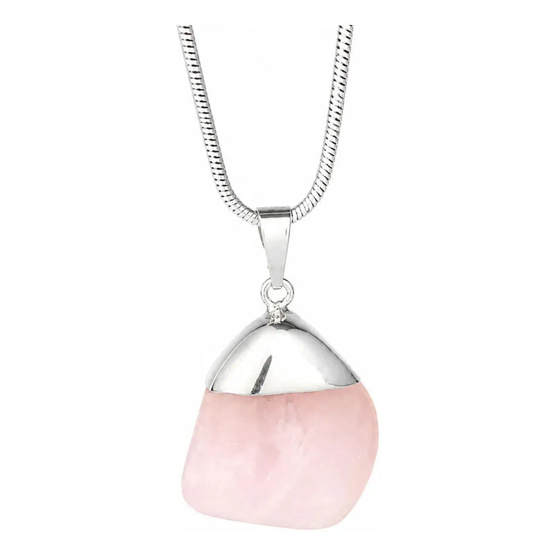 Collar Protector Amor Propio Cristal Cuarzo Rosa + Cadena De Acero Cuarzo Rosa