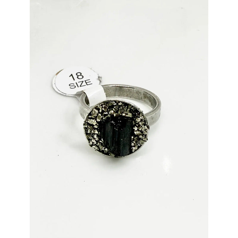 Anillo Piedras Naturales Mujer Turmalina Pirita Crisocola Color Pirita Y Turmnalina Talle 19