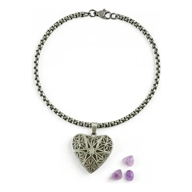Pulsera Relicario Amatista Con Dije - Divina Existencia Pulsera Corazón Amatista 9 Cm 21 Cm