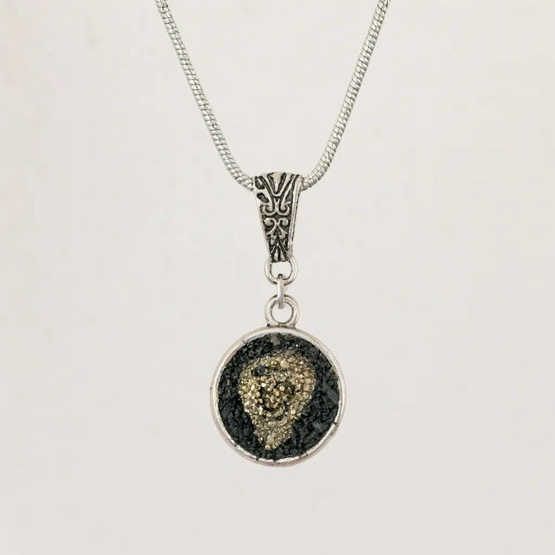 Collar Protección De Turmalina Con Pirita  Y Cadena De Acero Pirita Con Turmalina Invertido