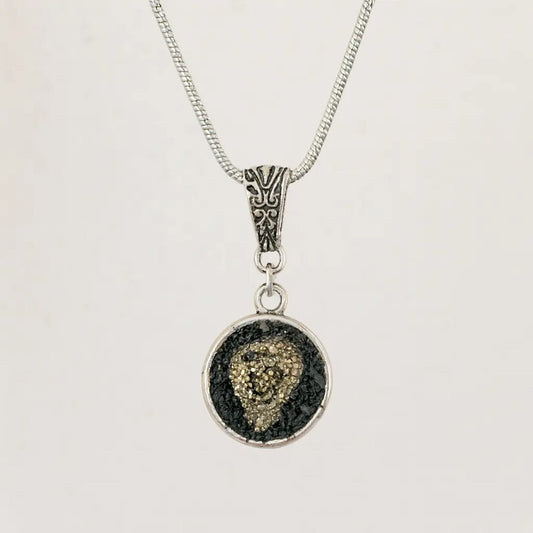 Collar Protección De Turmalina Con Pirita  Y Cadena De Acero Pirita Con Turmalina Invertido