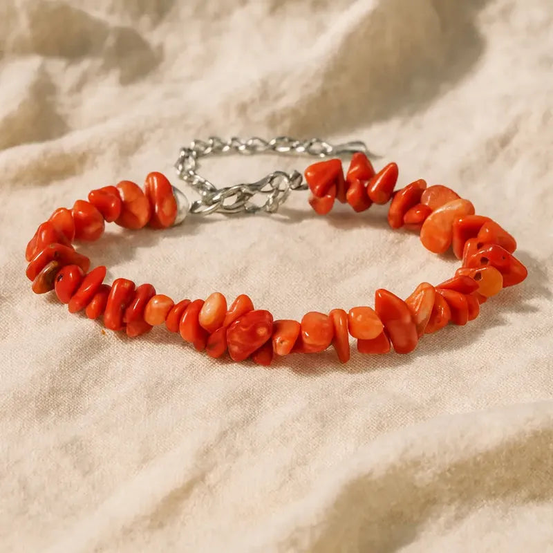 Pulsera De Piedras Naturales Coral Rojo - Vitalidad Pasión Coral Rojo 8 Cm 19 Cm