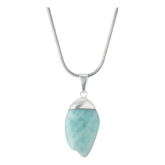 Collar Piedra Auténtica De Aguamarina Con Cadena De Acero