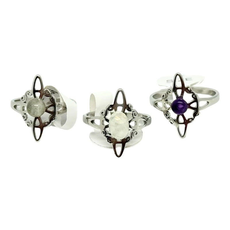 Anillo Nudo De Bruja Piedras Naturales Amatista Adularia