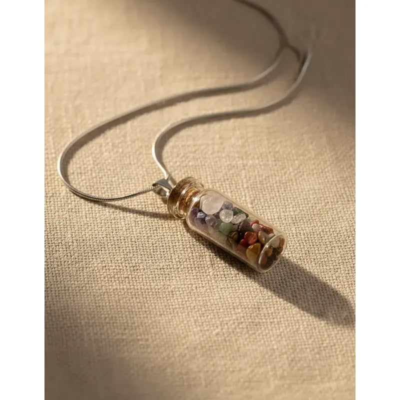 Collar Amuleto Botellita Con Piedras Naturales 7 Chakras 7 Chakras