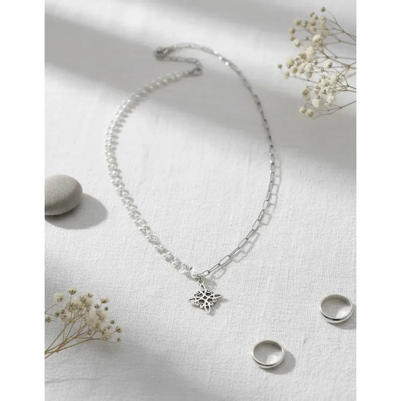 Collar Amuleto Nudo De Bruja Con Perlas Y Cadena Clip Acero Nudo De Bruja
