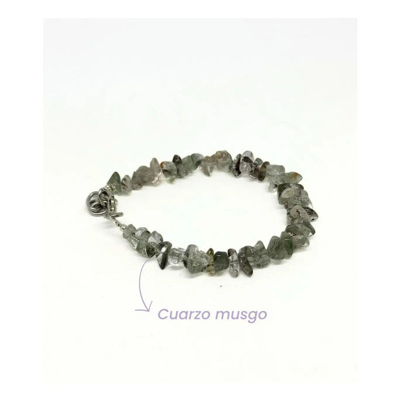 Pulsera Piedras Naturales Cuarzo O Ágata Musgo - Conexión Cuarzo Musgo 45.72 Cm 18 Cm