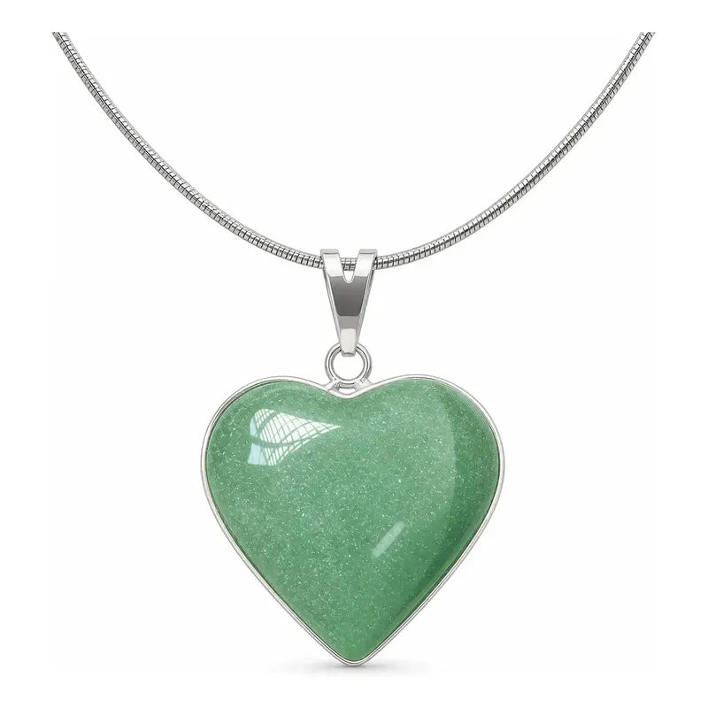 Collar Corazón De Piedra Jade Auténtica Incluye Cadena Corazón Jade