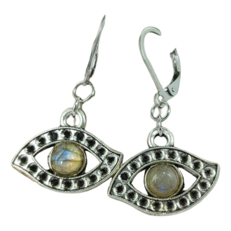 Aros Ojo Labradorita Piedra Natural Acero Quirúrgico Labradorita