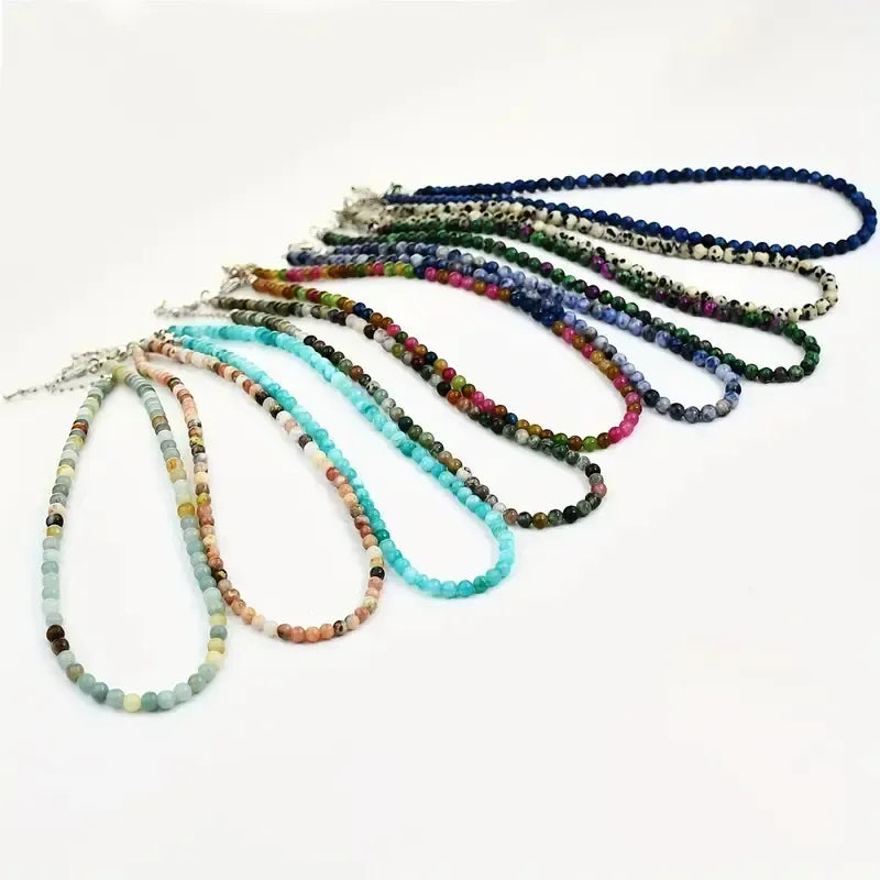Collar Choker Mini Cuentas Piedras Naturales Delicado 40 Cm Aguamarina