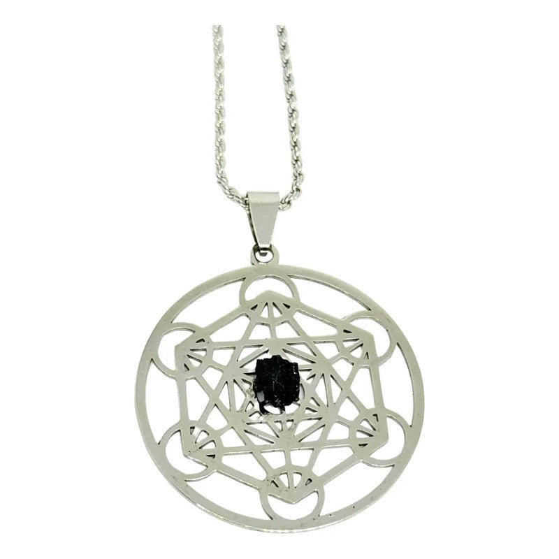 Collar Cubo De Metatron Con Turmalina + Cadena Metatron Turmalina