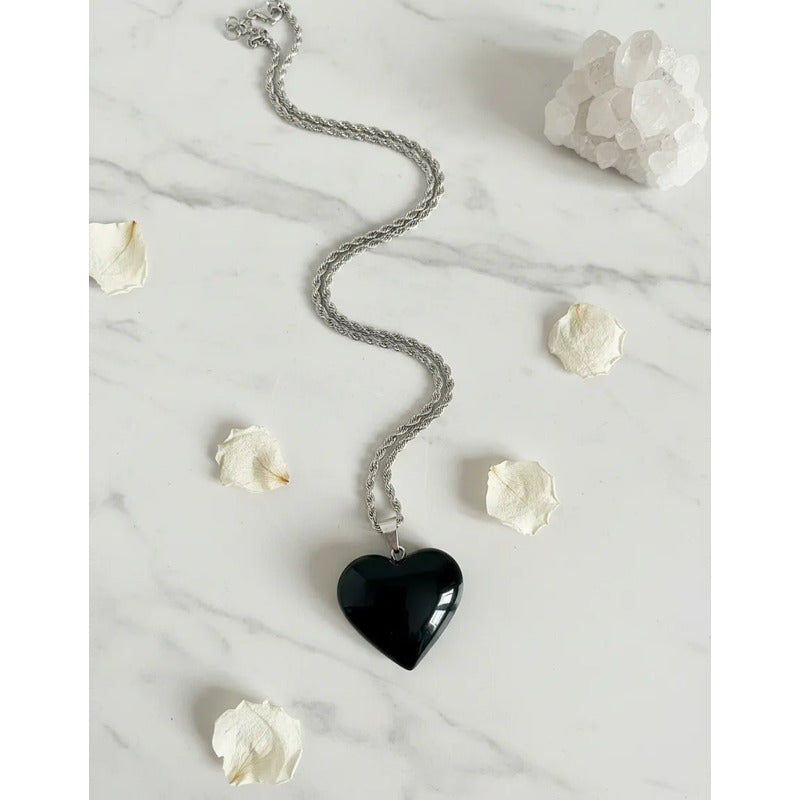 Collar Corazón Obsidiana Grande - Protección Corazón Obsidiana