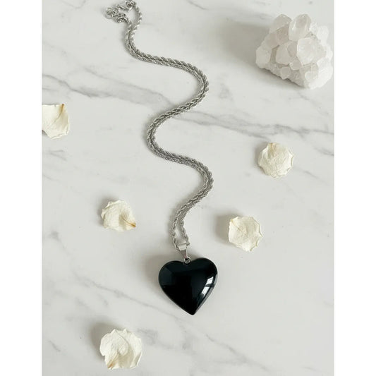 Collar Corazón Obsidiana Grande - Protección Corazón Obsidiana