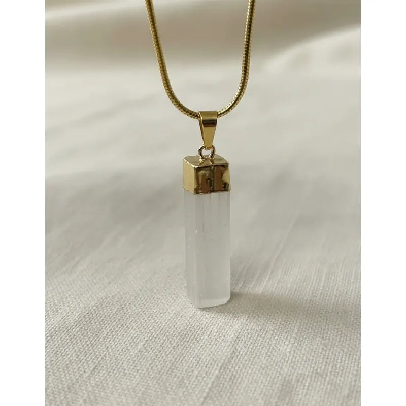 Collar Pureza Dije Selenita Con Baño De Plata Y Cadena Dije Selenita Baño De Oro