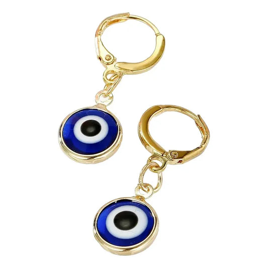 Par De Aros Mujer Protección Ojo Turco Acero Dorado Mini Protección - Ojo Turco
