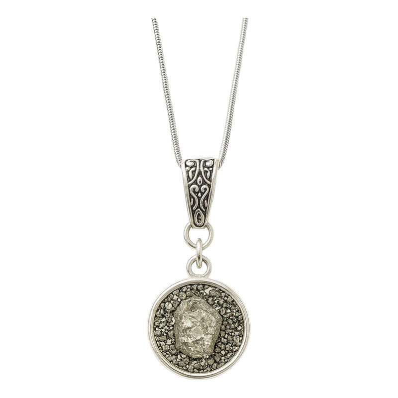 Collar Abundancia Y Prosperidad De Pirita Cadena De Acero Pirita