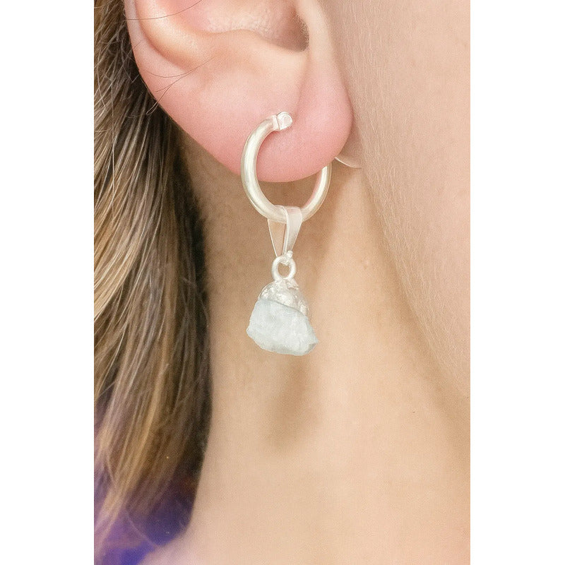 Aros Colgantes Mujer Aguamarina Piedra Natural Claridad Paz Agua
