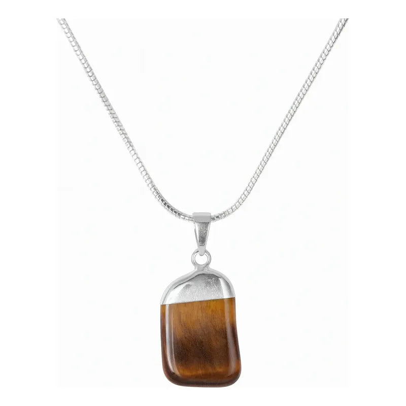 Collar Ojo De Tigre Natural + Cadena Acero Quirúrgico Ojo De Tigre Con Cadena