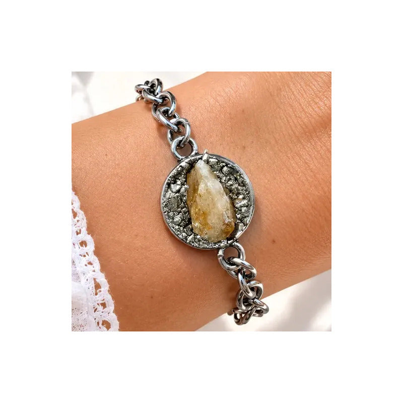 Pulsera Amuleto Protección Con Dije De Turmalina Y/o Pirita Color Pirita Y Citrino - Abundancia Diámetro 8 Cm Largo 23 Cm
