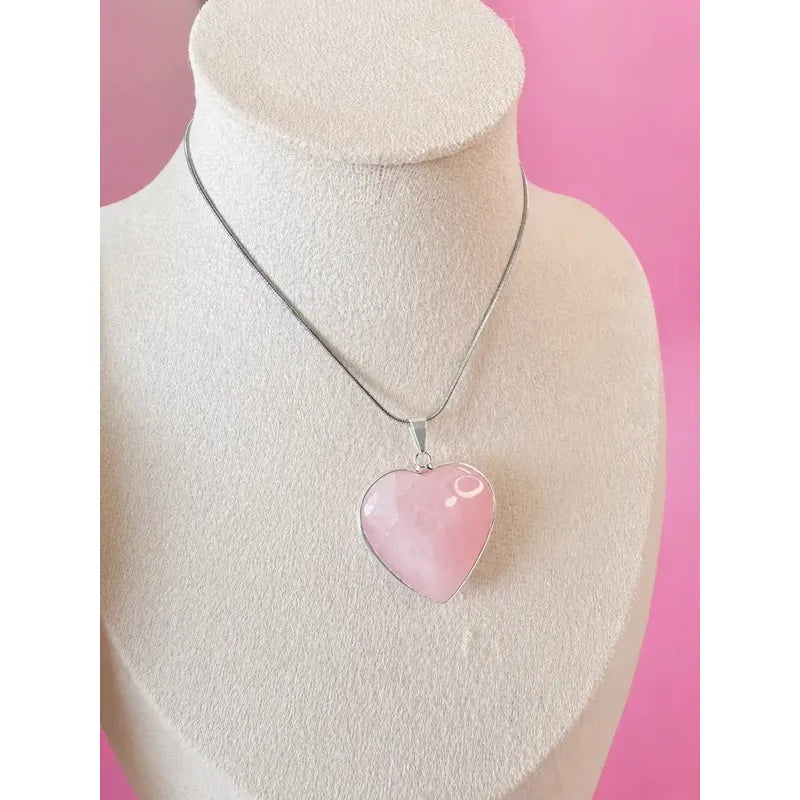 Collar Corazón Cuarzo Rosa - Amor Incondicional Con Cadena Corazón Cuarzo Rosa