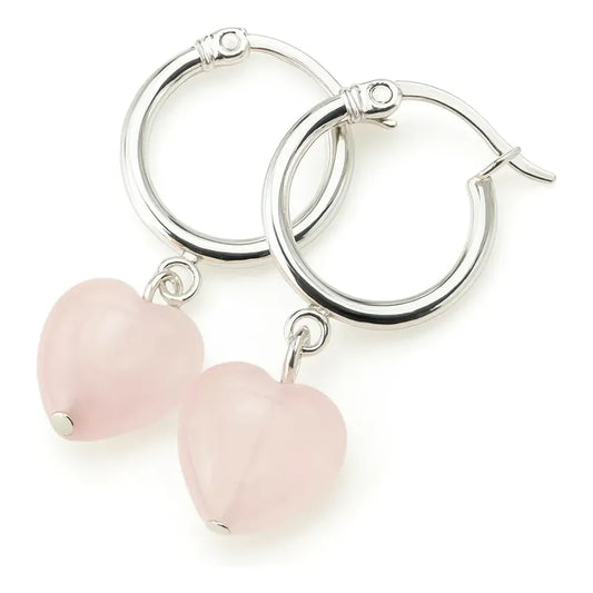 Aritos Mujer Corazón Cuarzo Rosa Piedra Natural Aro Amor - Cuarzo Rosa