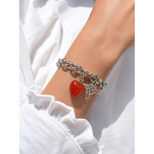 Pulsera Protección De Nudo Bruja Y Corazón Piedra Natural Cornalina 8 Cm 20 Cm