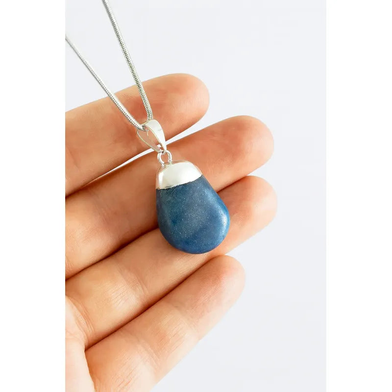 Collar Calma Y Comunicación - Cuarzo Azul Natural Y Acero Cuarzo Azul
