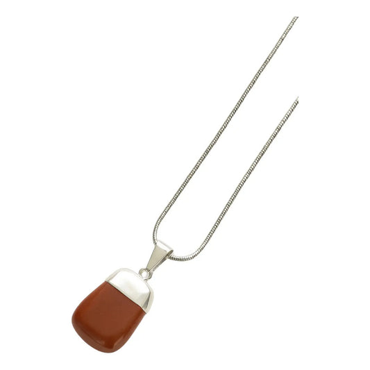 Collar Jaspe Rojo Piedra Natural  + Cadena De Acero Jaspe Rojo