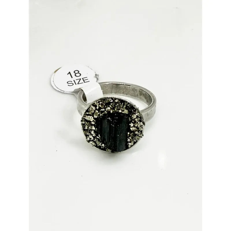 Anillo Piedras Naturales Mujer Turmalina Pirita Crisocola