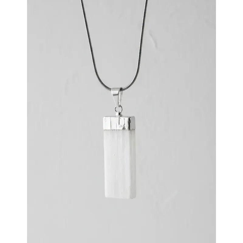 Collar Pureza Dije Selenita Con Baño De Plata Y Cadena Dije Selenita Baño De Plata 3 Cm.