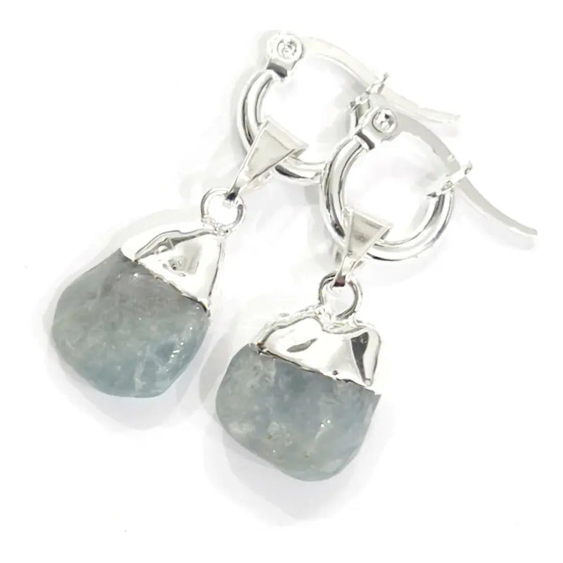 Aros Aguamarina Piedra Natural Claridad Paz Aros Rolados Aguamarina