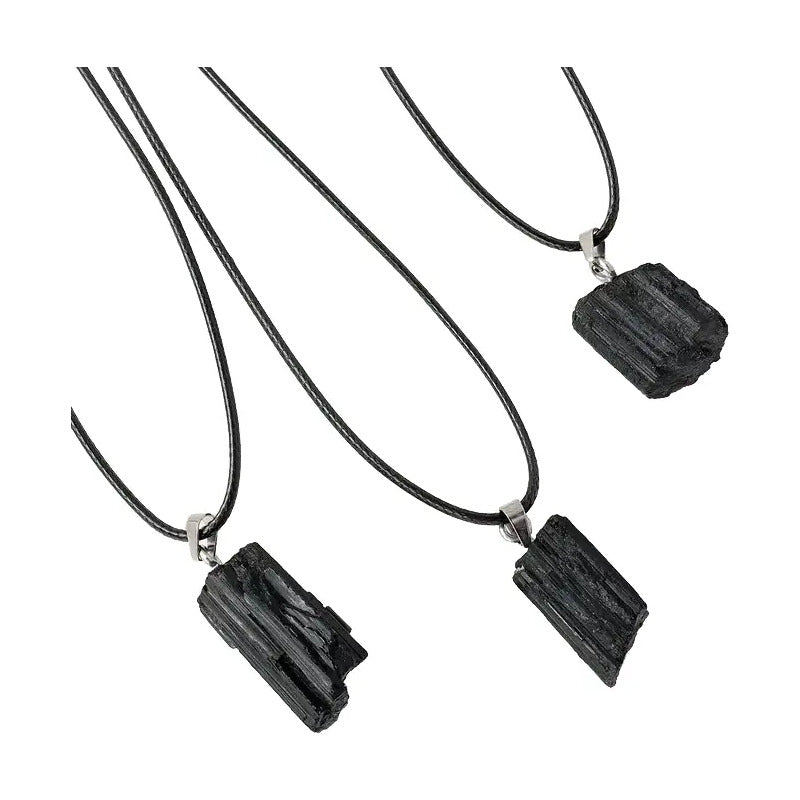 Collar Protección De Turmalina En Bruto Con Cordón Unisex Turmalina