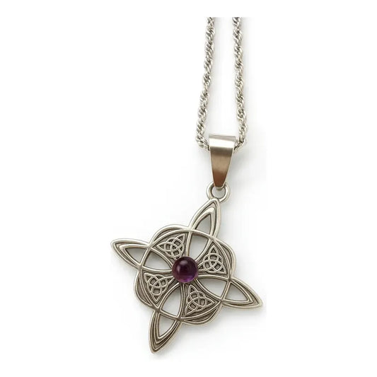 Collar Nudo De Bruja  Con Triskel Y Piedra Amatista Acero Nudo De Bruja Y Amatista