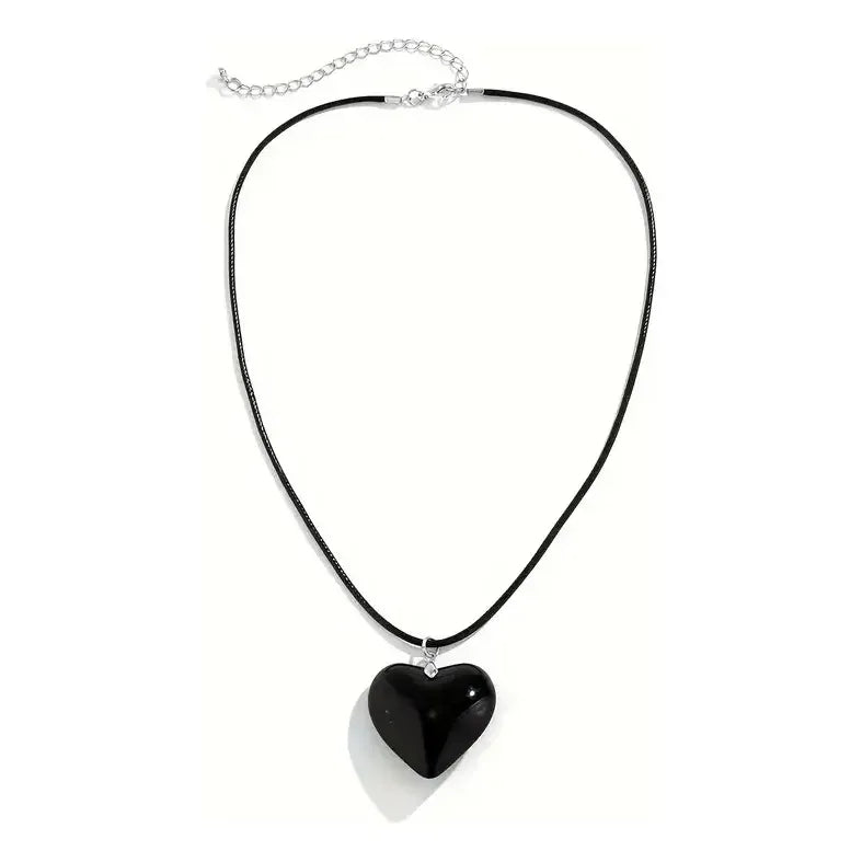 Collar Gamuza Obsidiana Corazón 45 Cm Protección Divina Obsidiana Negra