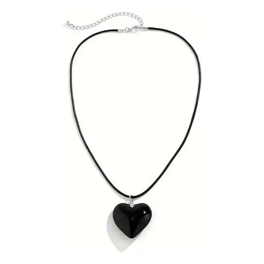 Collar Gamuza Obsidiana Corazón 45 Cm Protección Divina Obsidiana Negra
