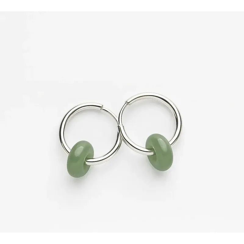 1 Par De Aros Argollas Con Dona Cuarzo Rosa Verde Obsidiana