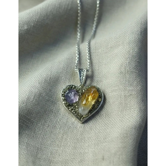 Collar Armonía Y Abundancia Corazón Amatista Pirita + Cadena Amatista Y Citrino Con Pirita Amatista Citrino Con Pirita