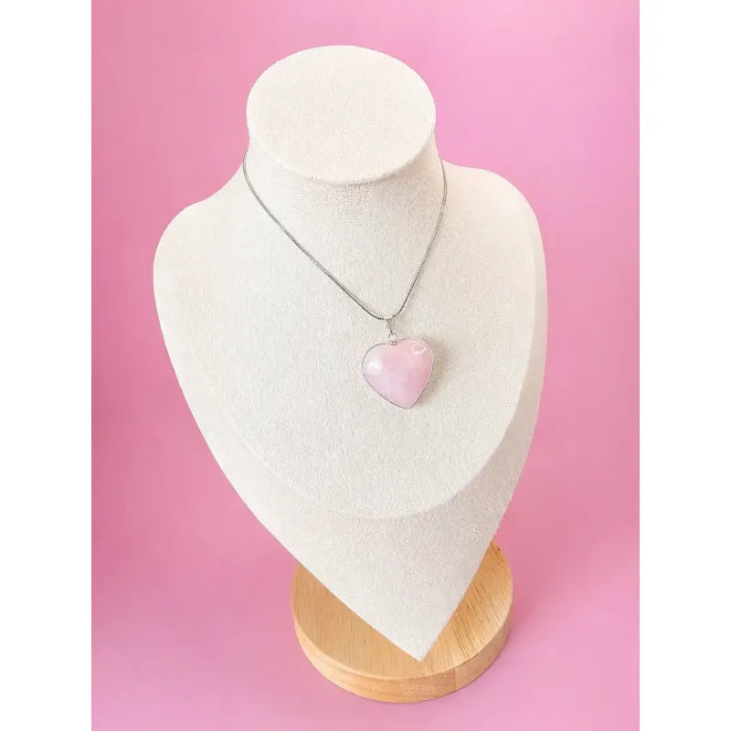 Collar Corazón Cuarzo Rosa - Amor Incondicional Con Cadena Corazón Cuarzo Rosa