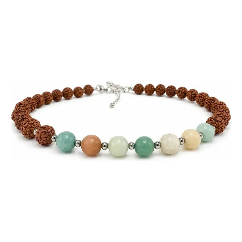 Collar Choker Mini Cuentas Piedras Naturales Delicado 40 Cm Rudraksha Y Amazonita 8 Mm Rudraksha Amazonita 8 Mm.