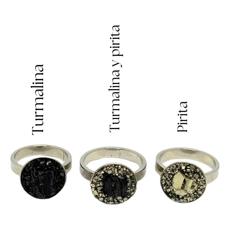 Anillo Piedras Naturales Mujer Turmalina Pirita Crisocola
