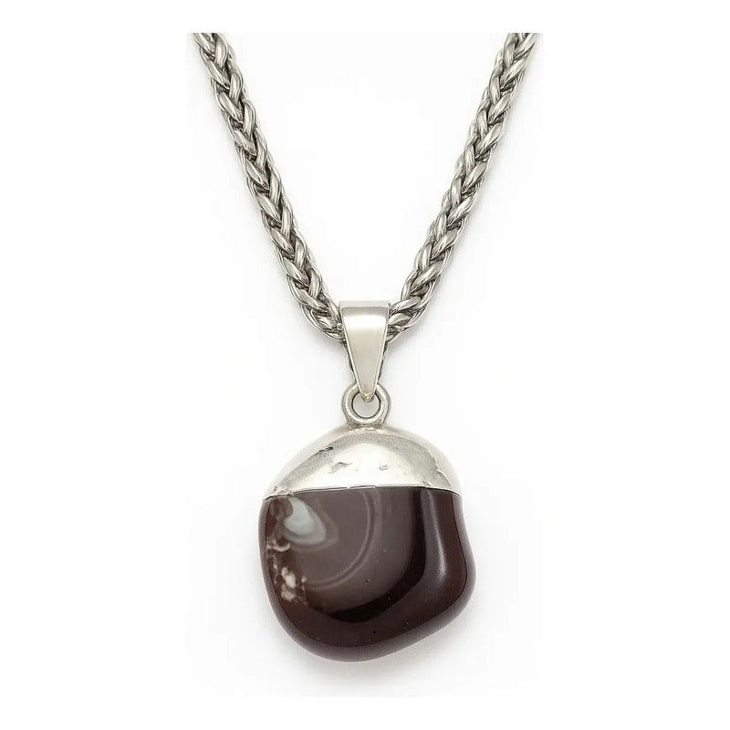 Collar Con Piedra Granate Y Cadena De Acero Granate Rolado