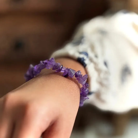 Pulsera Piedras Naturales Amatista Elástica - Transmutación Amatista Elástica 18 Cm 20 Cm