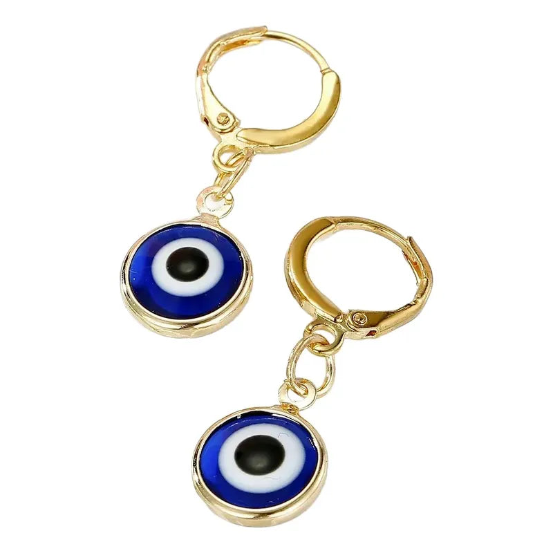 Par De Aros Mujer Protección Ojo Turco Acero Dorado Mini Protección - Ojo Turco